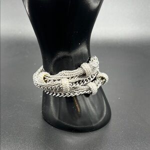 ABS Elegant Silver-tone and Rhinestones Three Strand Bracelet 7.25”